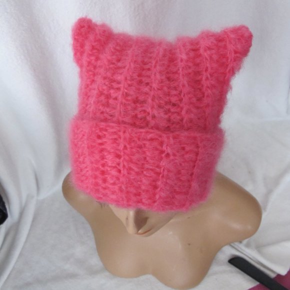 Bright Pink Mohair Cat Ear Beanie - Picture 5 of 8